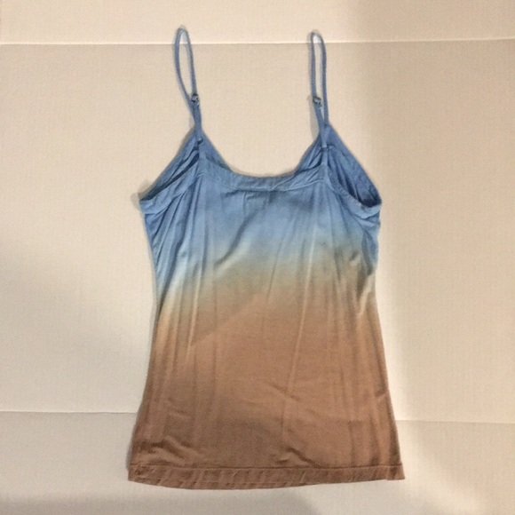 Sexy RETRO W lace up detail. blue & tan tank top. Sz Small - Picture 3 of 6